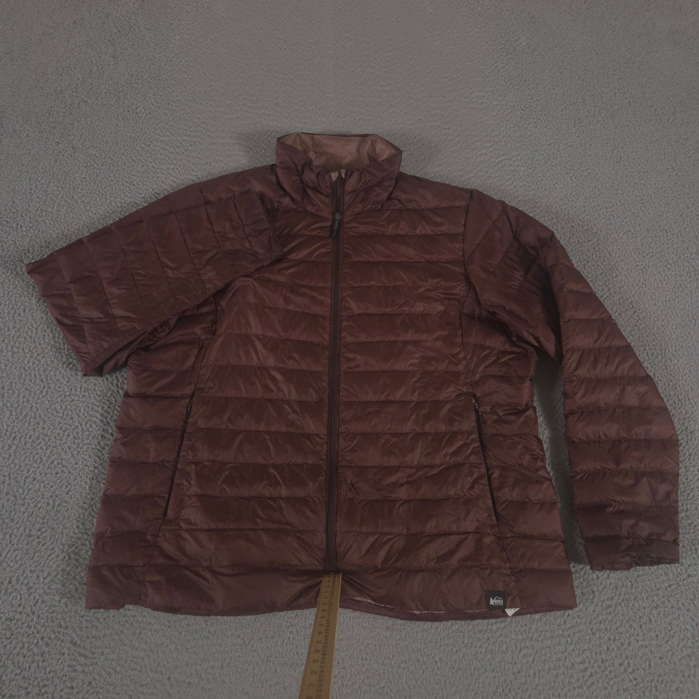REI Jacket Womens Large Brown 650 Down Puffer Quilted Full Zip Lightweight Warm